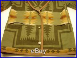 Womens L Wool Reversible Indian Navajo Chief's Blanket Coat Jacket Green Western