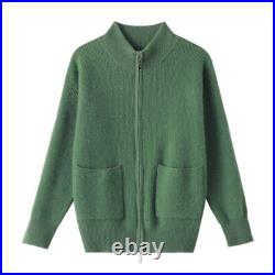 Womens Long Sleeve Knit Woolen Knitwear Cardigan Double Zipper Short Coat Jacket