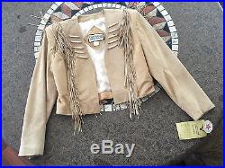 Womens M Continental Leather BOAR SUEDE Tan Lamb Skin Fringe WESTERN Jacket