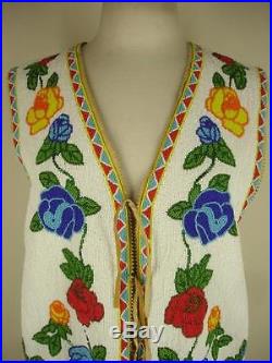 Womens M L hairston roberson ropa beaded leather fringe long vest jacket western