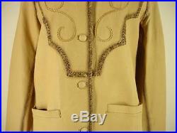 Womens M sonoran range mexico tan leather western fringe jacket lacing coat long