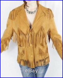 Womens Native American Fringed Style Suede Leather Coat Ladies Western Wear New