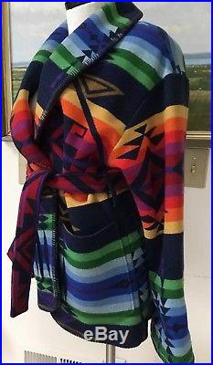 Womens PENDELTON Western Navajo Aztec Blanket Wrap Coat Jacket Bold Colors Sz M