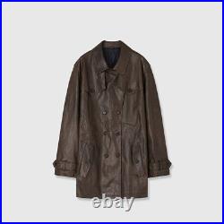 Womens Real Leather Sheepskin Mid Long Trench Coat Jacket Overcoat Retro Western