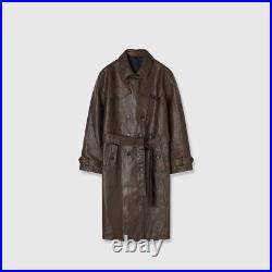 Womens Real Leather Sheepskin Mid Long Trench Coat Jacket Overcoat Retro Western