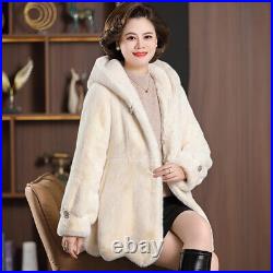 Womens Real Mink Fur Mid Long Stand Collar Coat Jacket Winter Overcoat Hooded