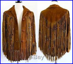 Womens Suede Leather Brown Fringe Native American Western Style Cowboy Jacket