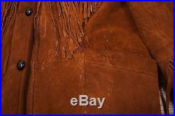 Womens Vintage Western Rancher Leather Tassel Jacket Brown XL Size 16 R4640