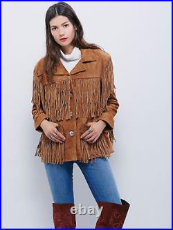 Womens Western Wear Jacket Brown Suede Leather Fringed Handmade Ladies Coats New