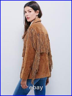 Womens Western Wear Jacket Brown Suede Leather Fringed Handmade Ladies Coats New