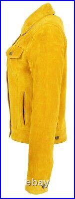 Womens Yellow Suede Trucker Jacket Girls American Western Denim Biker Style Coat