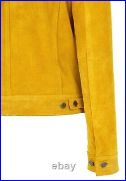 Womens Yellow Suede Trucker Jacket Girls American Western Denim Biker Style Coat