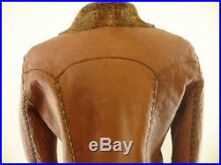 Womens sz L Double D Ranch Wear Western Brown Leather Jacket Reversible Faux Fur