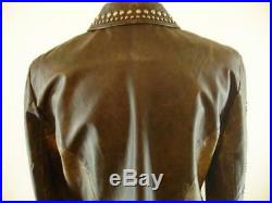 Womens sz L Double D Ranch Wear Western Distressed Brown Leather Jacket Studded