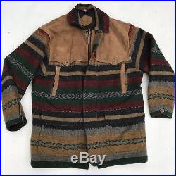Woolrich Vintage USA Aztec Wool With Leather Accent Western Jacket Coats