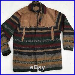 Woolrich Vintage USA Aztec Wool With Leather Accent Western Jacket Coats