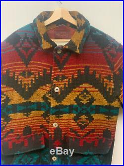 Woolrich Wool Blanket Coat Southwest Aztec Indian Jacket VTG Men Large Navajo