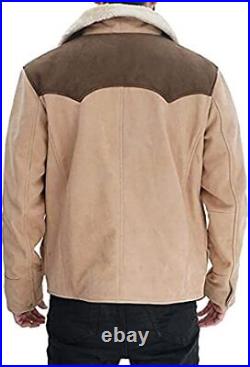 Yellowstone Kevin Costner John Dutton Beige Suede Leather Jacket with Fur Collar