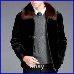 Zipper Mens Faux Mink Fur Short Coat Parka Lapel Collar Overcoat Winter Outwears